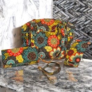 Vera Bradley Glenna Shoulder Bag, Wallet, Sunglass Case & Lanyard Shower Flowers